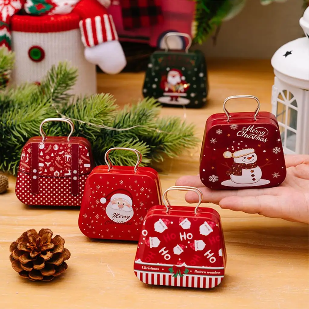 Square Tin Can Candy Box Children’s Christmas Gift Portable Mini Handbags Christmas Decoration Product Small Iron Boxes