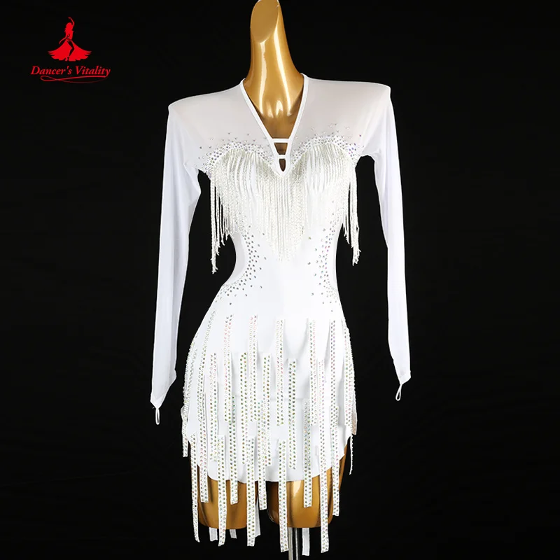 

Latin Dance Competition Clothing Women Customized Light Luxury Sexy Backless Tassel Dress Tango Chacha Performance Costume