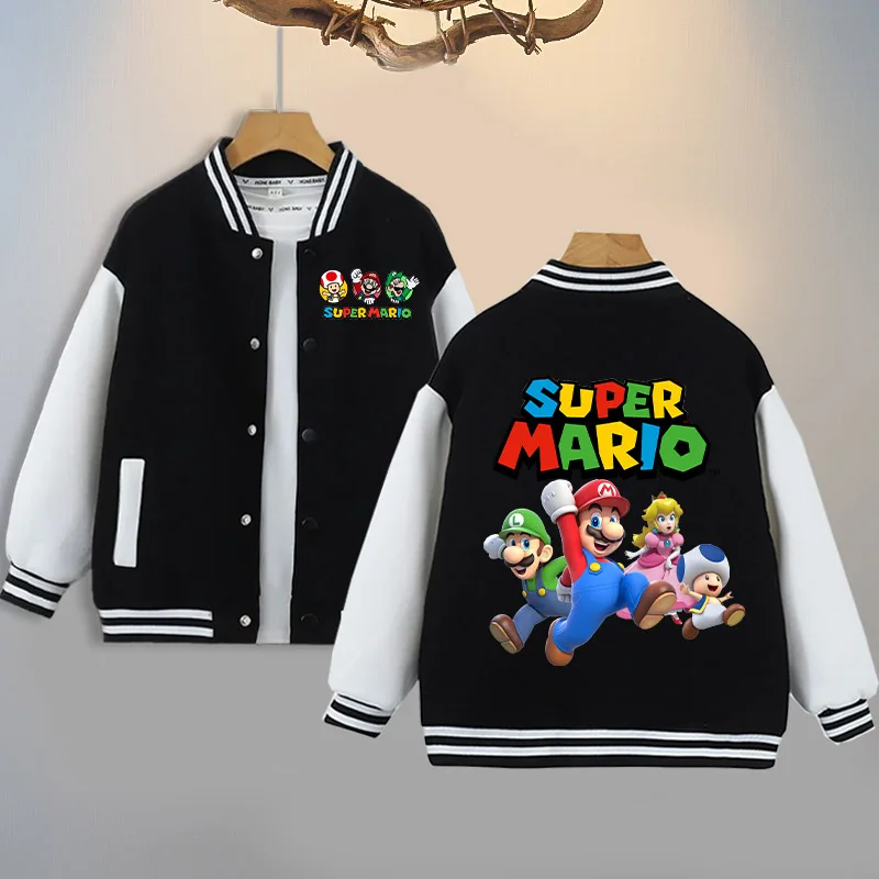 سوبر ماريو برو سترات عصرية للأطفال أنيمي الكرتون لطيف معاطف بنين بنات الخريف الشتاء سترة أنيقة تحمل شعار لعبة البيسبول معطف الهيب هوب الدافئة #5