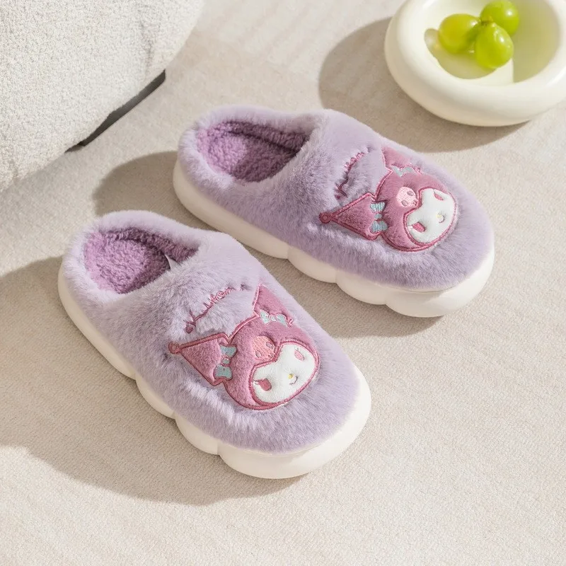 Kawaii Sanrioed Children's New Home Slippers Cute Cartoon Keroppi My Melody Cinnamoroll Autumn and Winter Warm Slippers