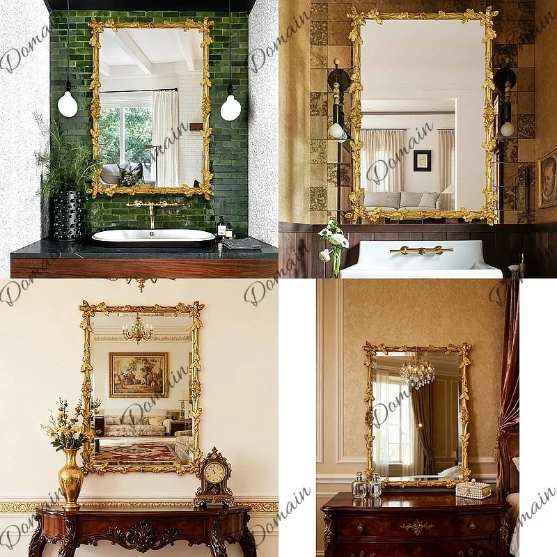 BJ Vintage French Luxury Wall Fireplace Mirror Antique Vanity Decorative Mirror For Living Room Bedroom Makeup