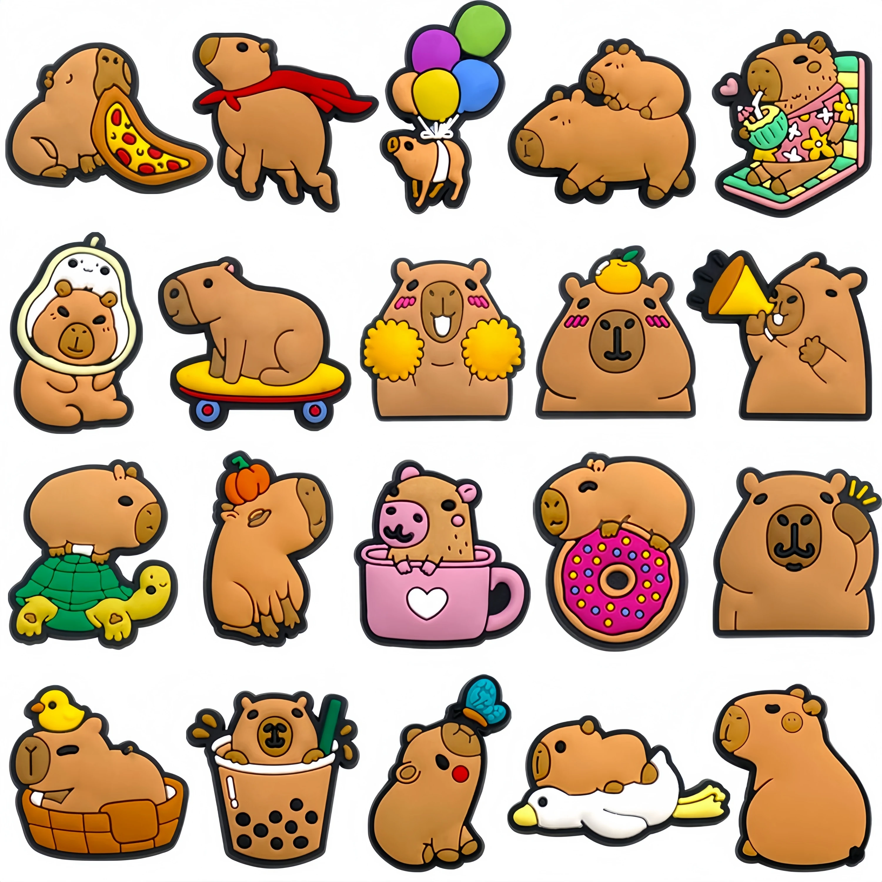 20-Pack Capybara Croc Charms - Premium PVC Soft Rubber Shoe Decor for Sandals & Beach Bags