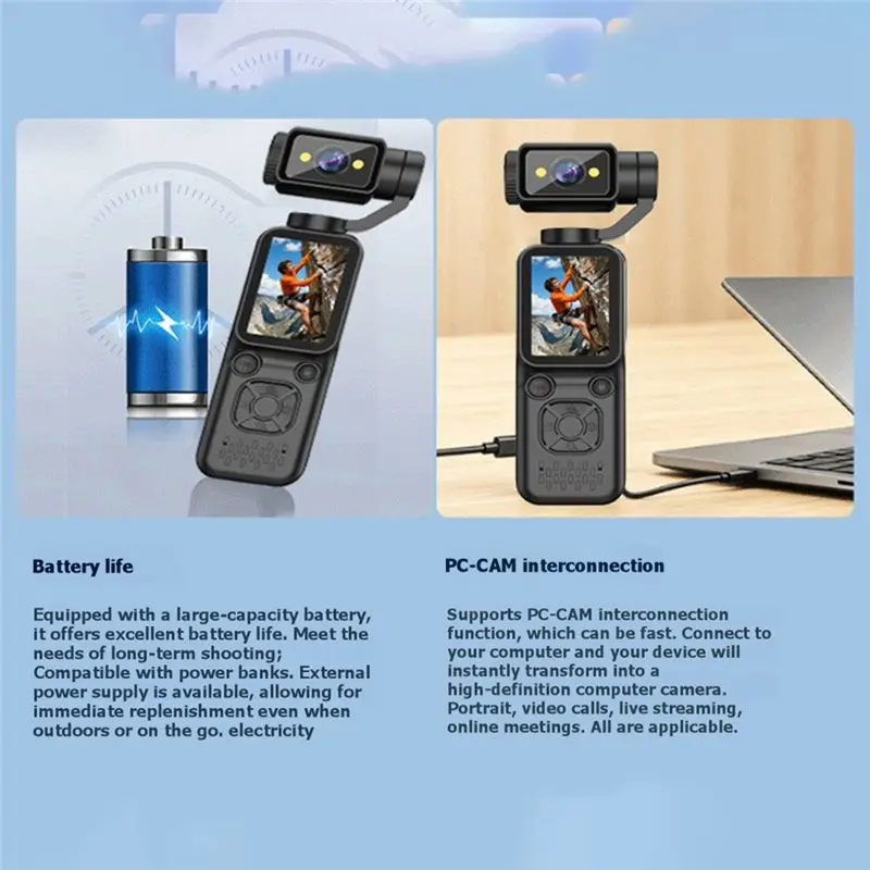 DTB7 4K Action Camera Vlog Recorder Handheld Gimbal 180° Rotate Lens Face Tracking Pocket Camera for Travel Street Shooting