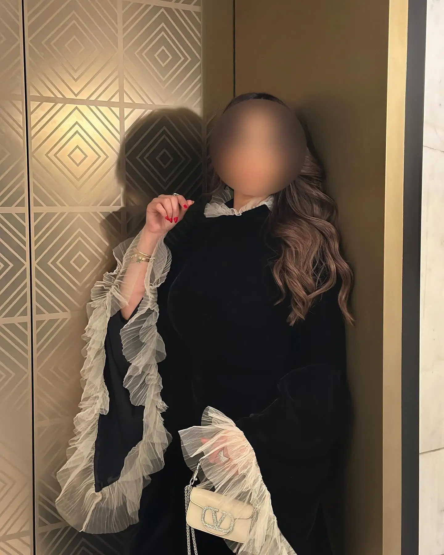 AsaNagi Maßgeschneidertes schwarzes Ballkleid mit Glockenärmeln für Damen, Stehkragen, Rüschen, Party-Abendkleid, bodenlang, formelle Anlässe