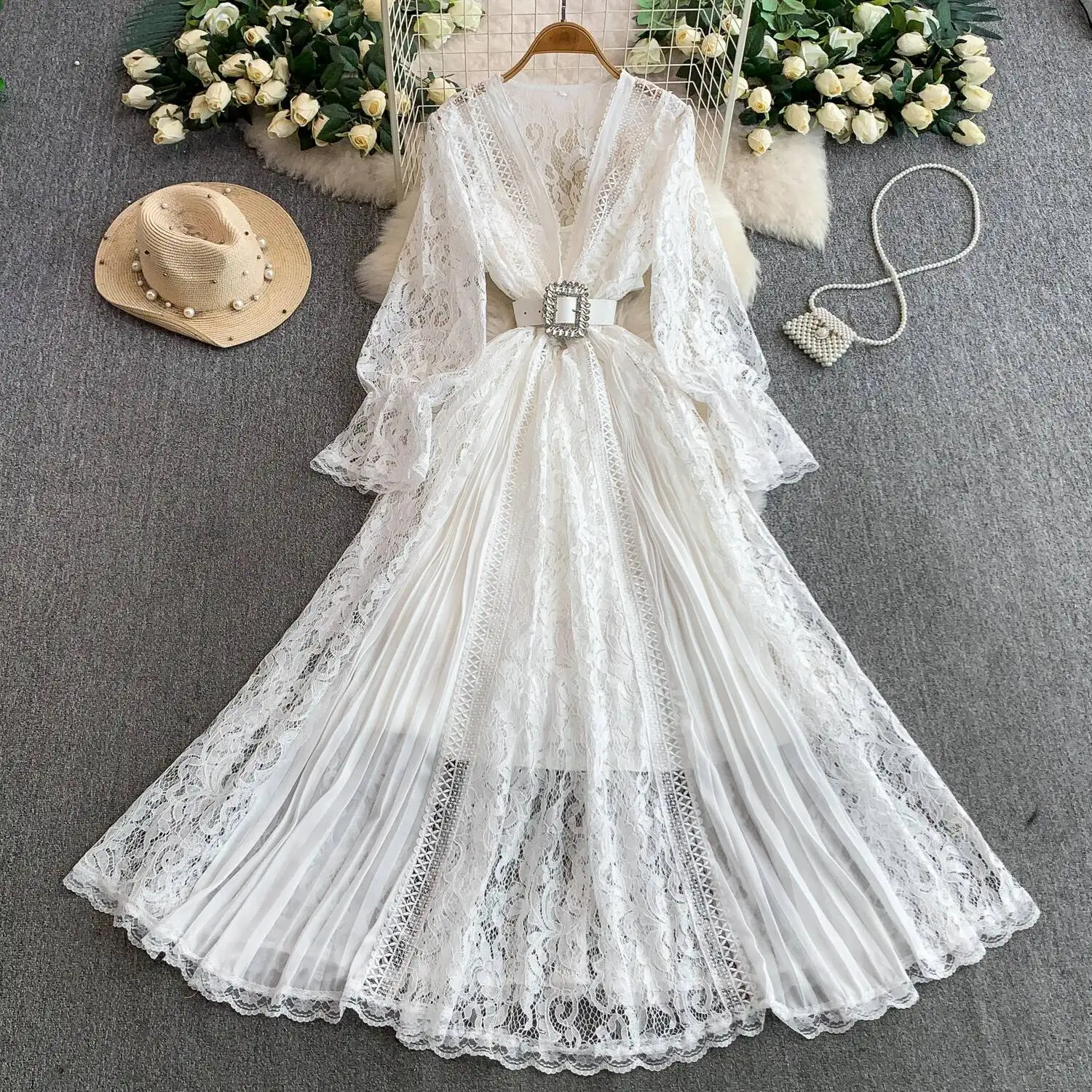 

Шикарное винтажное платье с длинными рукавами и v-образным вырезом, элегантный сказочный корейский модный сарафан в стиле бохо, женская одежда