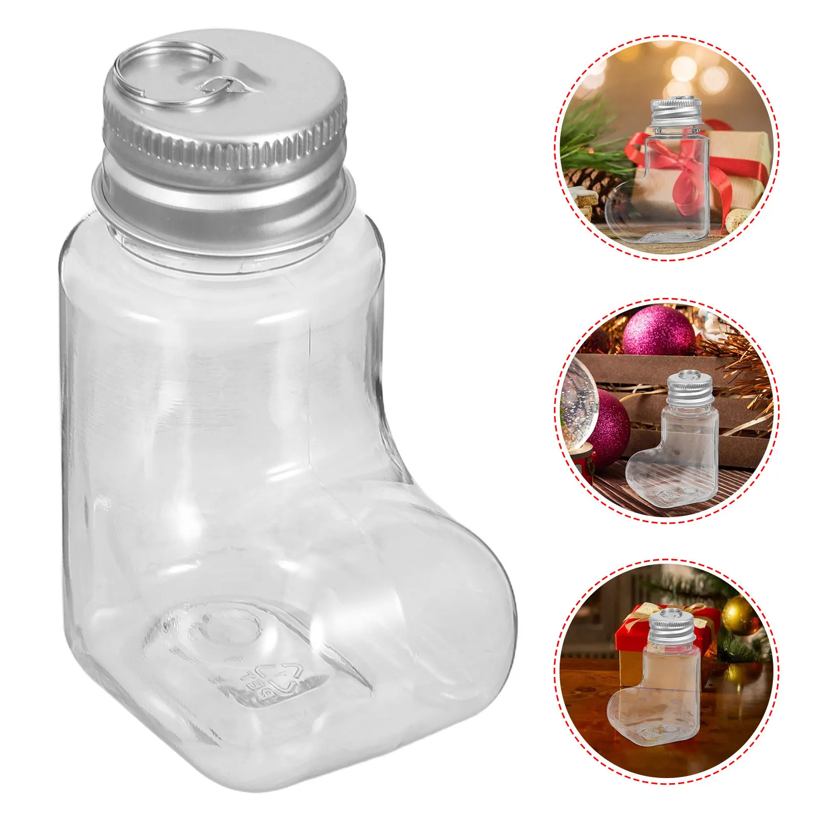 20Pcs Holiday Decoration Bottles 50Ml Sock Shape Plastic Wishing Bottles Fillable Hanging Ornaments for Christmas DIY