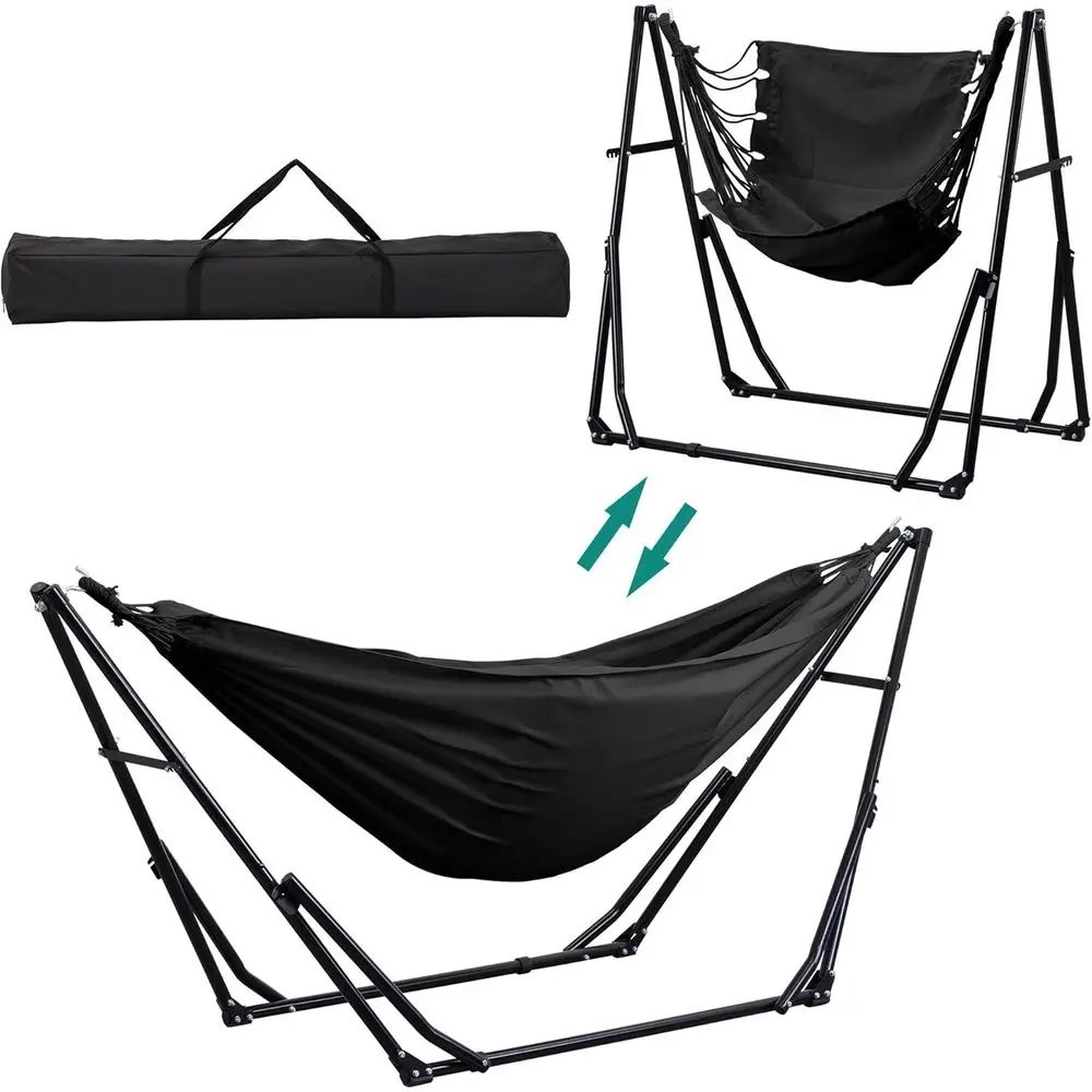 

Portable Camping Hammock and Swing Chair Combo with Carry Bag, Ideal for Outdoor, Patio, Garden, and Travel, Black