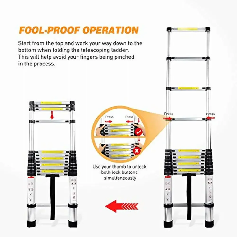 Telescopic Ladder 12.5ft Aluminum Multi Purpose Extendable Spring Lock EN131