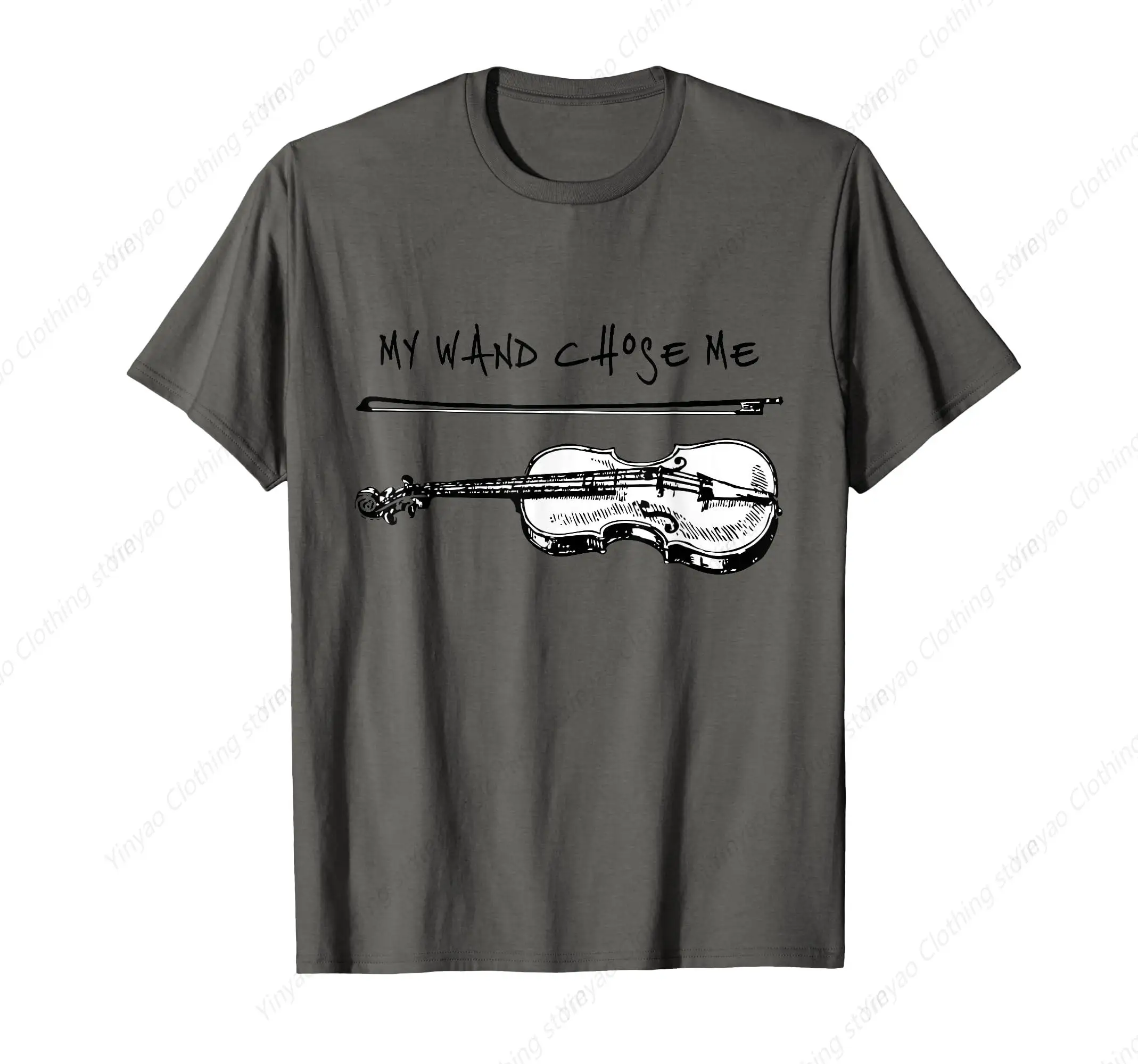 

My Wand Choose Me Fun Shirt White Violinist Fun Gift Christmas Printed T-shirt Pure Cotton Grey Clothes