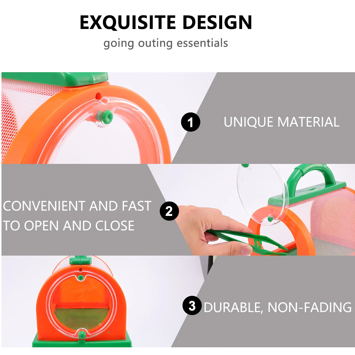 Zestaw dla dzieci do zbierania owadów: klatka, siatka, domik, pęseta, lupa, przenośne narzędzie do eksploracji na świeżym powietrzu dla chłopców i dziewczynek, pomarańczowo-zielony.