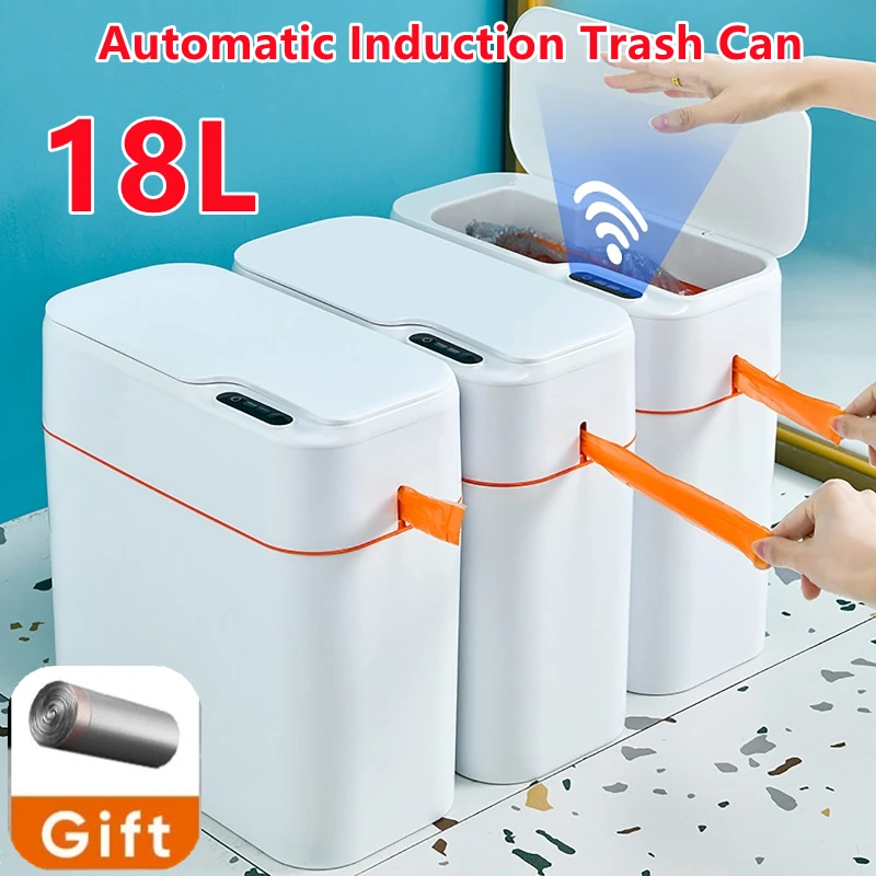 

Induction Trash Can Smart Sensor Garbage Bin Automatic Packing 18L Kitchen Bathroom Waterproof Large Privacy Trash Bin