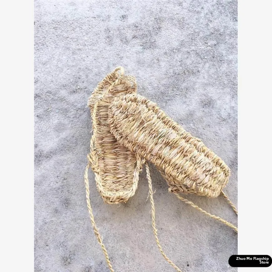 

Handwoven Retro Bamboo And Hemp Straw Shoes for Men Breathable Casual Summer Sandals Comfortable Flat Heel Ethnic Style