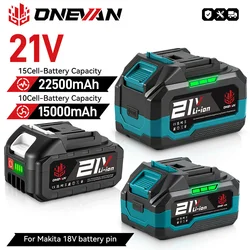 ONEVAN 15000mAh 22500mAh Rechargeable Lithium Ion Battery With Battery indicator Wrench Power Tool For Makita 18V Battery Pin
