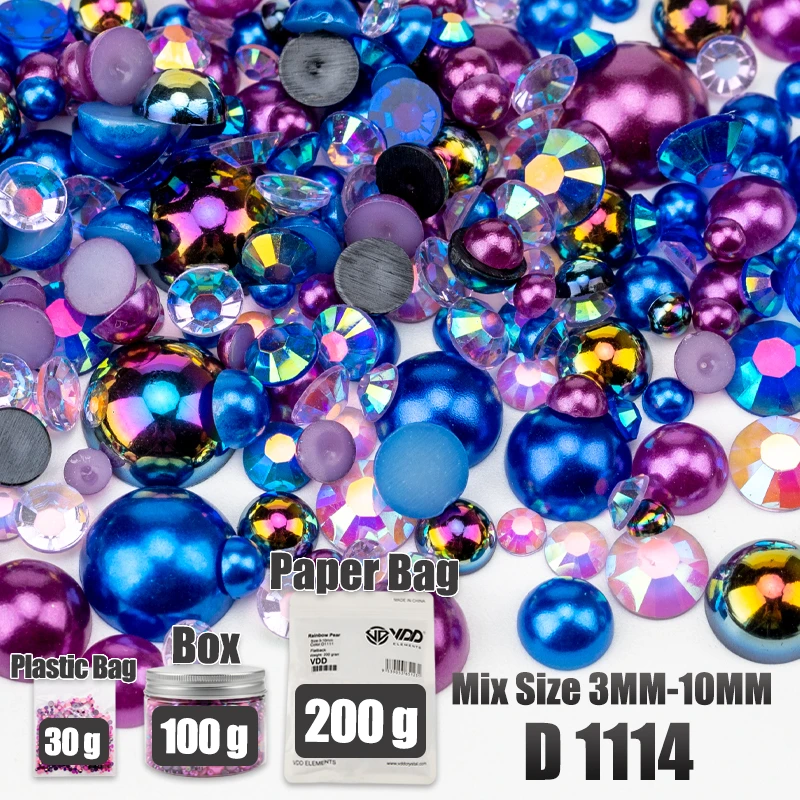 VDD 30/60/100/200g Großhandel Gemischte Größen ABS Halbrunde Perlen Flache Rückseite Perlen Farbige Harz-Strasssteine für Handwerk Nagelkunst DIY Dekoration – Detail 21