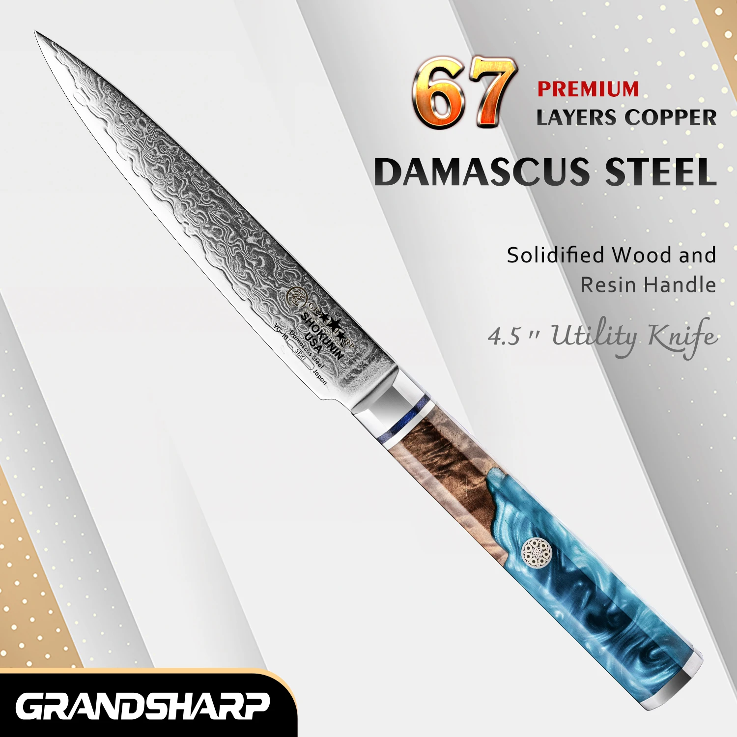 Chef Knife Japanese Damascus Steel Utility Paring Tomato Steak Knives Kitchen Tools Cookware Cutlery Blue Wooden Handle NEW
