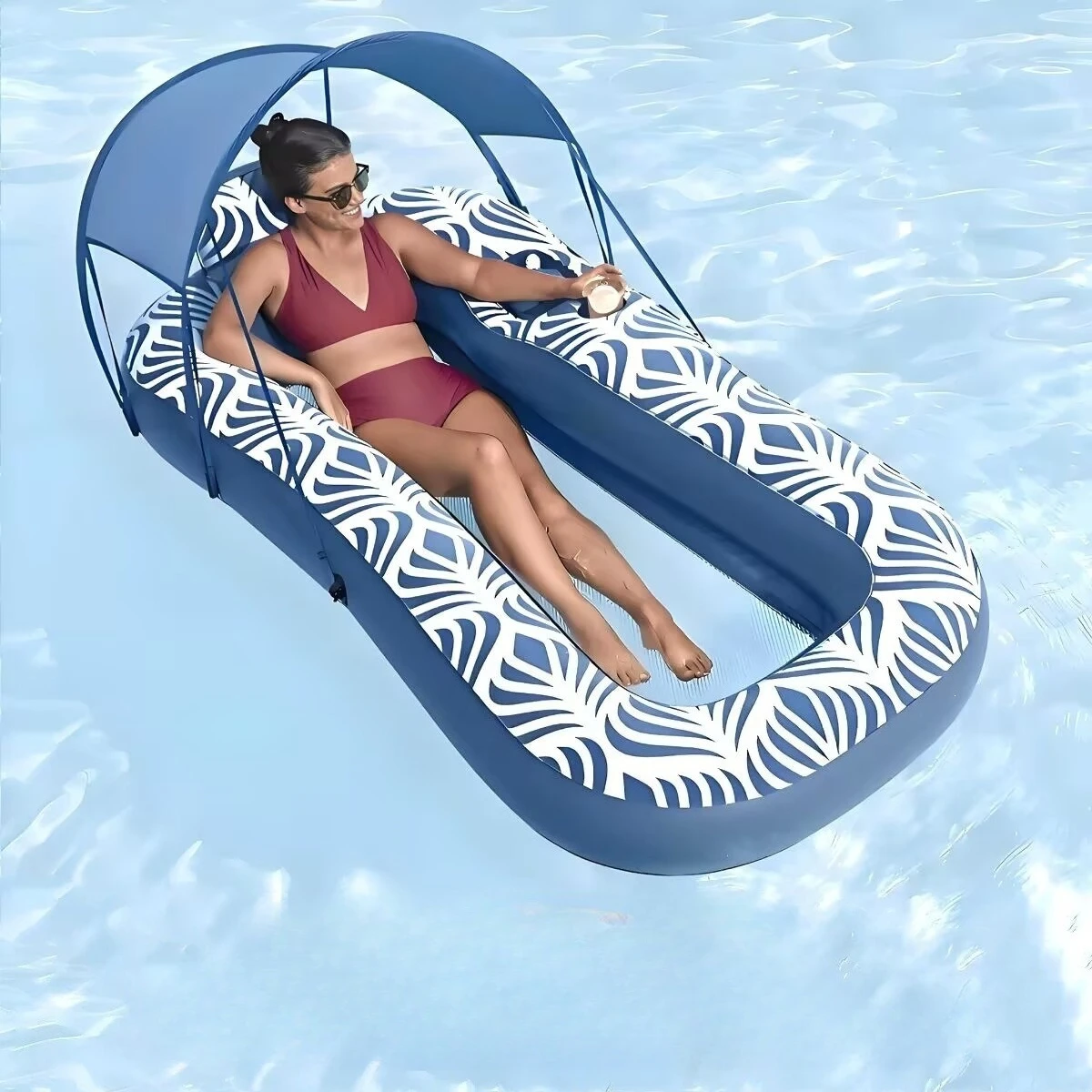 Inflatable Float House For Outdoor Drift Water Floating Island Dual Air Mattress Foldable Lounge Beach Pool