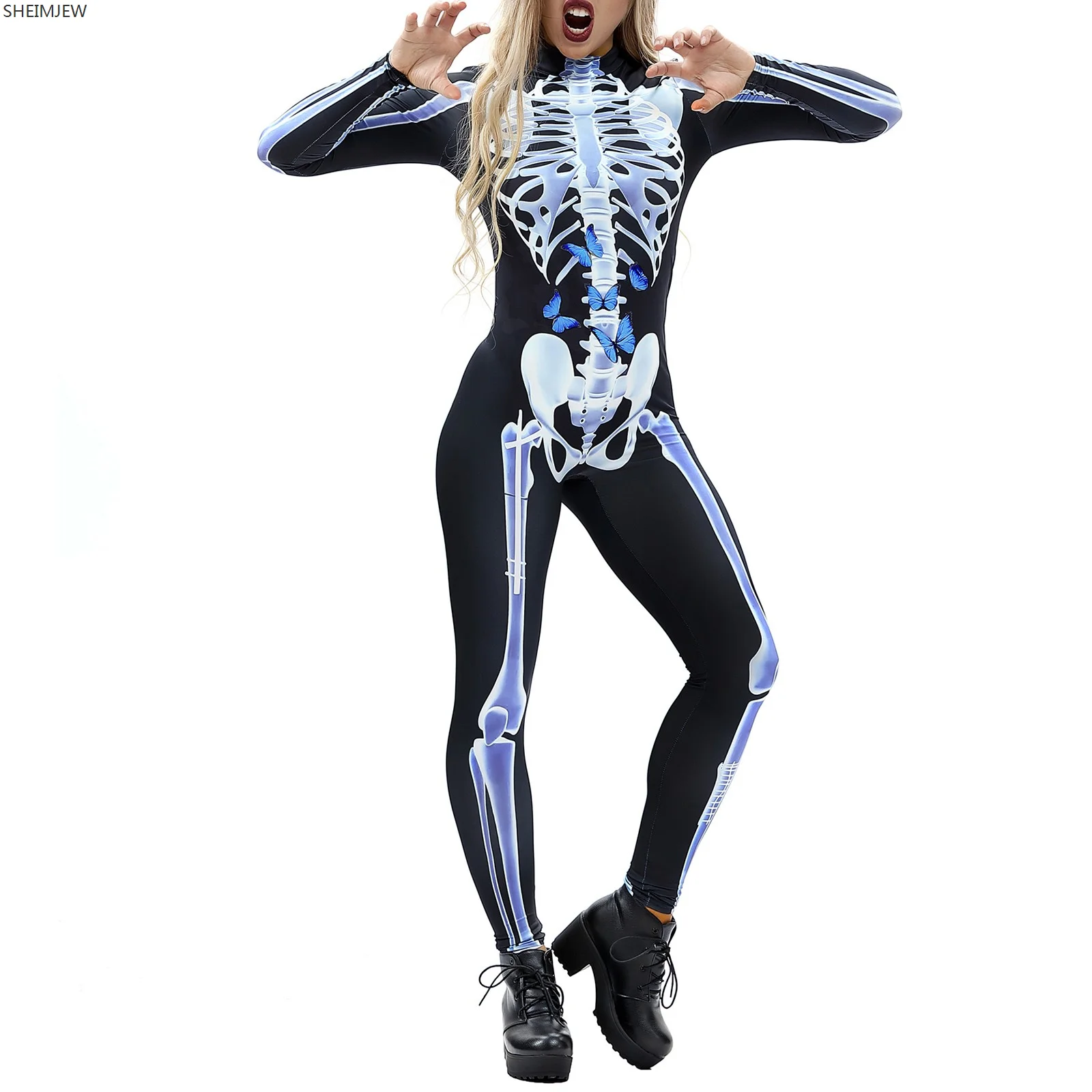 3D Printing Full Body Bodysuit Women's Turtleneck Simulation Robot Zip Jumpsuit Halloween Costume Sexy Women Club Rave Outfits