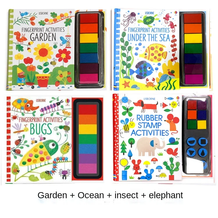 Children Fingerprinting Books with Rubber Stamps Ink Pad kids Activities Doodling Book Animal Garden Kindergarten DIY Craft Toy