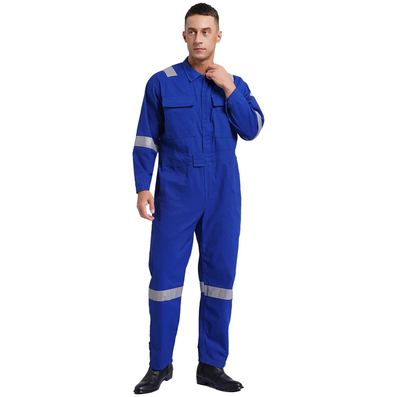 

Mens Adult Unisex 100% Cotton Work Overalls Reflective Strips Multi-pocket One-piece Jumpsuit Dustproof Dungarees Coveralls