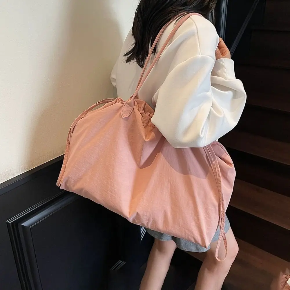 

Корейская однотонная нейлоновая сумка-тоут, большая вместительная универсальная сумка с большой завязкой, легкая повседневная женская сумка, женская сумка