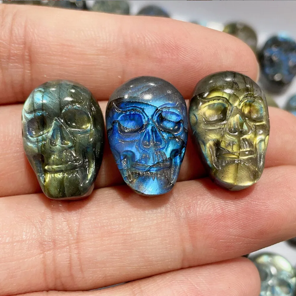 1pc Natural labradorite Skull Carved Quartz Crystal Skull Reiki Healing Gift ，Unique Specimen for Collectibles