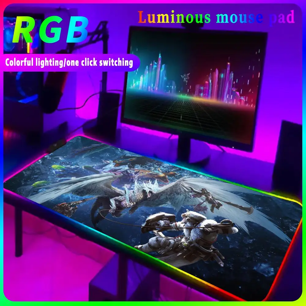 M_monster H_hunter W_world Коврик для мыши Rgb Игровые аксессуары Светодиодный коврик для мыши Геймер Коврик для компьютерного стола Шкаф для ПК Коврик для клавиатуры с подсветкой