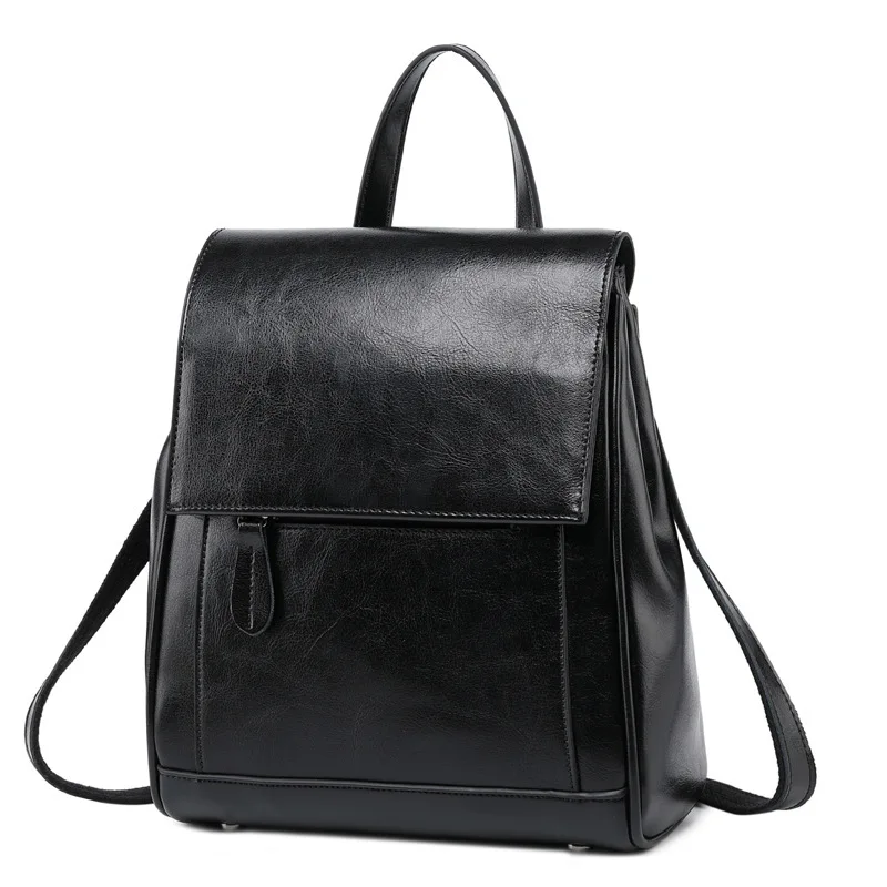 2025 Fashion New Women's Genuine Leather Versatile Oil Wax Cowhide Backpack
