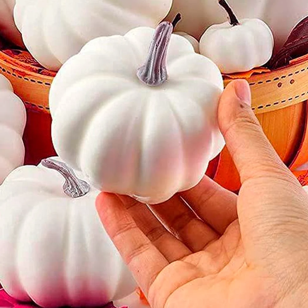 Calabaza Artificial blanca para decoración de Halloween, núcleo de espuma para escritorio, Acción de Gracias, 7 piezas