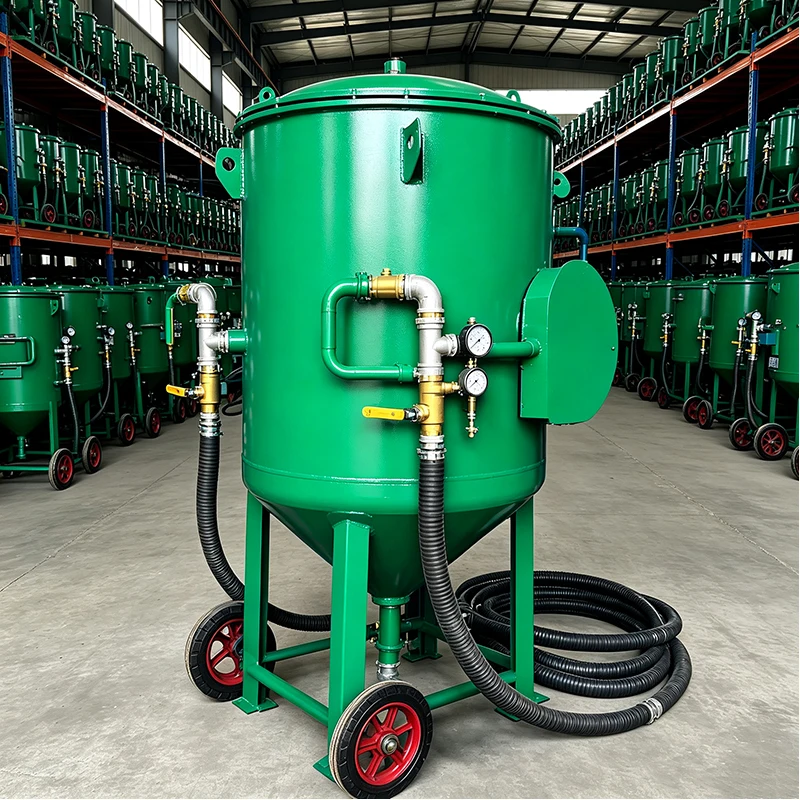 Sandblasting Cabinet for Cast Iron Housings Sand Removal Rust Cleaning and Surface Preparation in Foundry Processing Shops