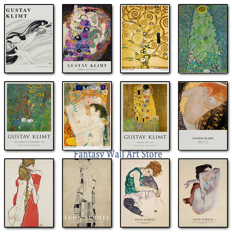 Klimt and Schiele Art Exhibition Print Gustav Klimt Vintage Garden Art Print Egon Schiele Women Famous Painting Decor Canvas Art