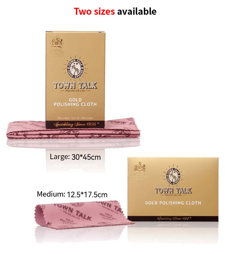 Premium Town Talk Gold Polishing Cloth 12x17cm/30x45cm 100% Cotton Impregnated Reusable Cleaning Cloth for Gold Platinum