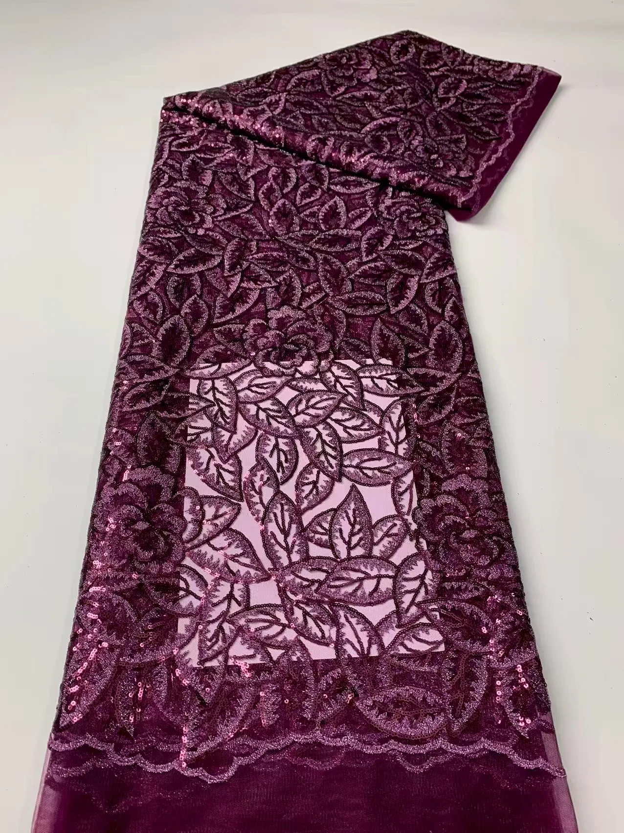 

Luxury African Lace Fabric 5 Yard High Quality 2026 Nigerian Tulle Lace Fabrics Wine Tulle Fabric For Wedding Dress 5Yard M212-1