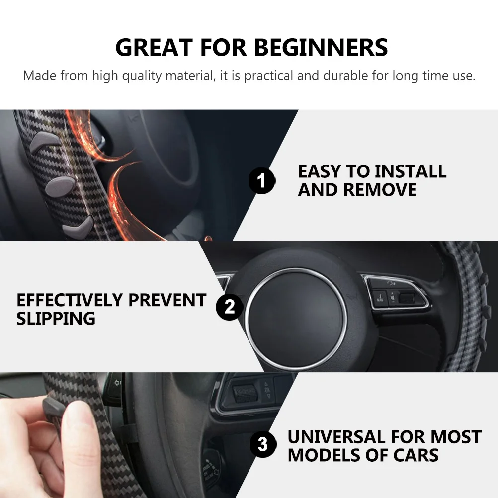 

2Pcs Anti-Skid Steering Wheel Grip Cover Black Universal Easy Install Durable Protection Car Interior Supplies