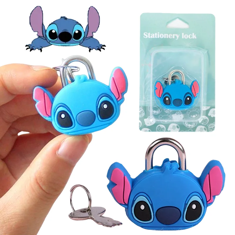 Мини-замок Disney Stitch, выдвижной ящик-шкаф, мультяшная металлическая сумка на молнии, чемодан, багажный ящик, навесной замок, защита от кражи с ключами, подарки