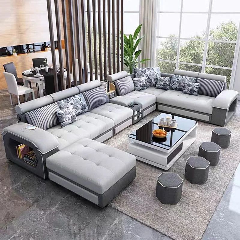 Modern Style Microfiber Fabric U-Shaped IB010 Sofa Extendable for Home Living Room and Gym Application