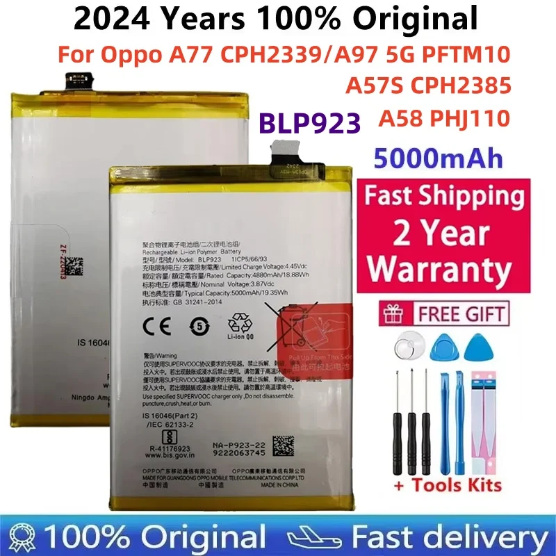 BLP923 Phone Battery For Oppo, Replacement Batteries, A77,CPH2339, A97,5G,PFTM10, A57s, CPH2385, A58,PHJ110,New, 5000mAh