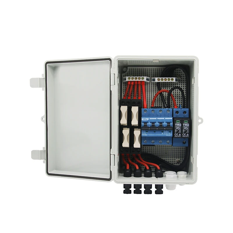 

YRO PV combiner box 4 string 1000V 4in 1out IP65 junction box with DC Circuit Breaker Surge Protection Fuse