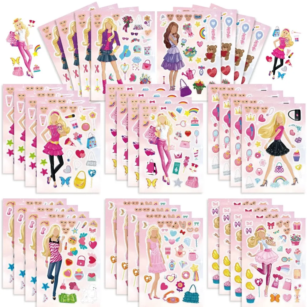 8/16/32 Blatt Cartoon Anime Prinzessin Gesichts-Puzzle-Aufkleber für Kinder, Gestalte Dein Eigenes Spiel, Lernspielzeug für Kinder