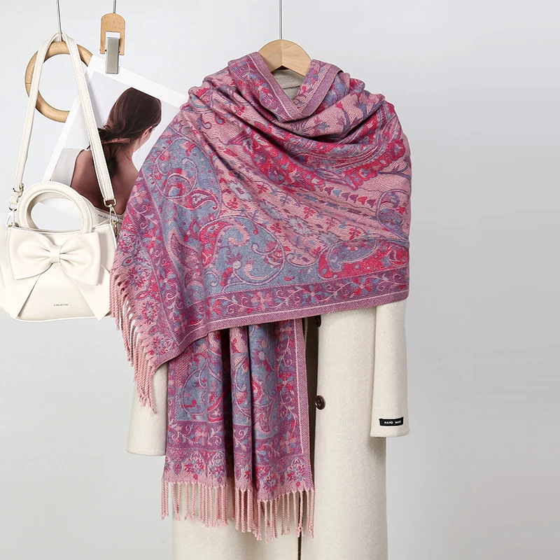 Pashmina Chal para Mujer con Estampado de Paisley Rosa, Envoltura Ligera con Borlas, Ideal para Otoño e Invierno, Elegante y cálido