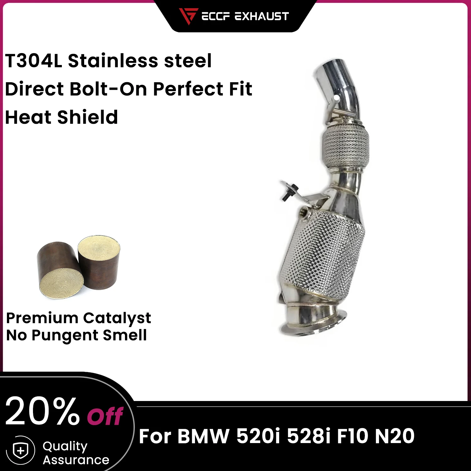 

ECCF Sports Downpipe With Heat Shield For BMW 520i 528i F10 N20 Aggressive Exhaust Sound High Flow Performance Upgrade