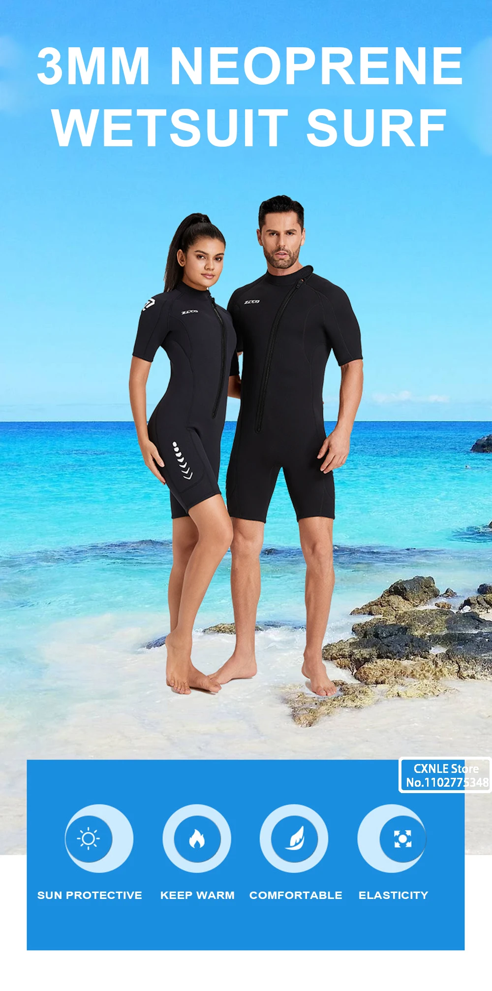 Neoprenanzug 3mm Neopren Surfanzug Kurzarm Bademode Kitesurfen Tauchanzug Speerfischen Badeanzüge Rash Guards Männer Frauen – Detail 5
