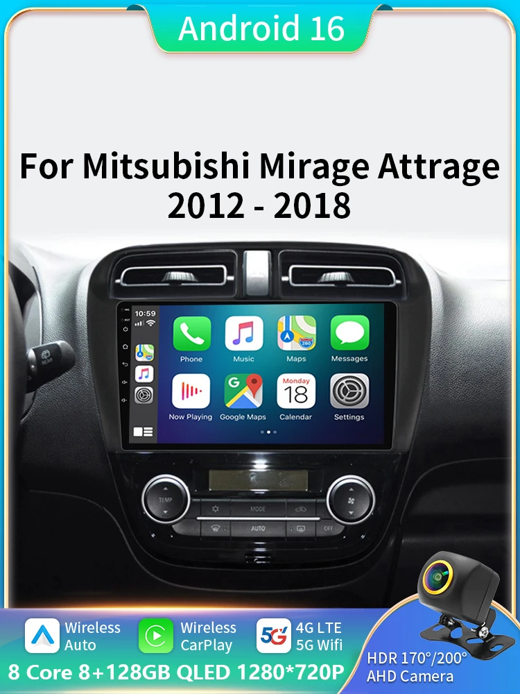 Android 16 9 "Voor Mitsubishi Mirage Attrage 2012-2018 2019 Autoradio Space Star 2014 Navigatie Stereo multimedia Tuning Scherm - afbeelding 2