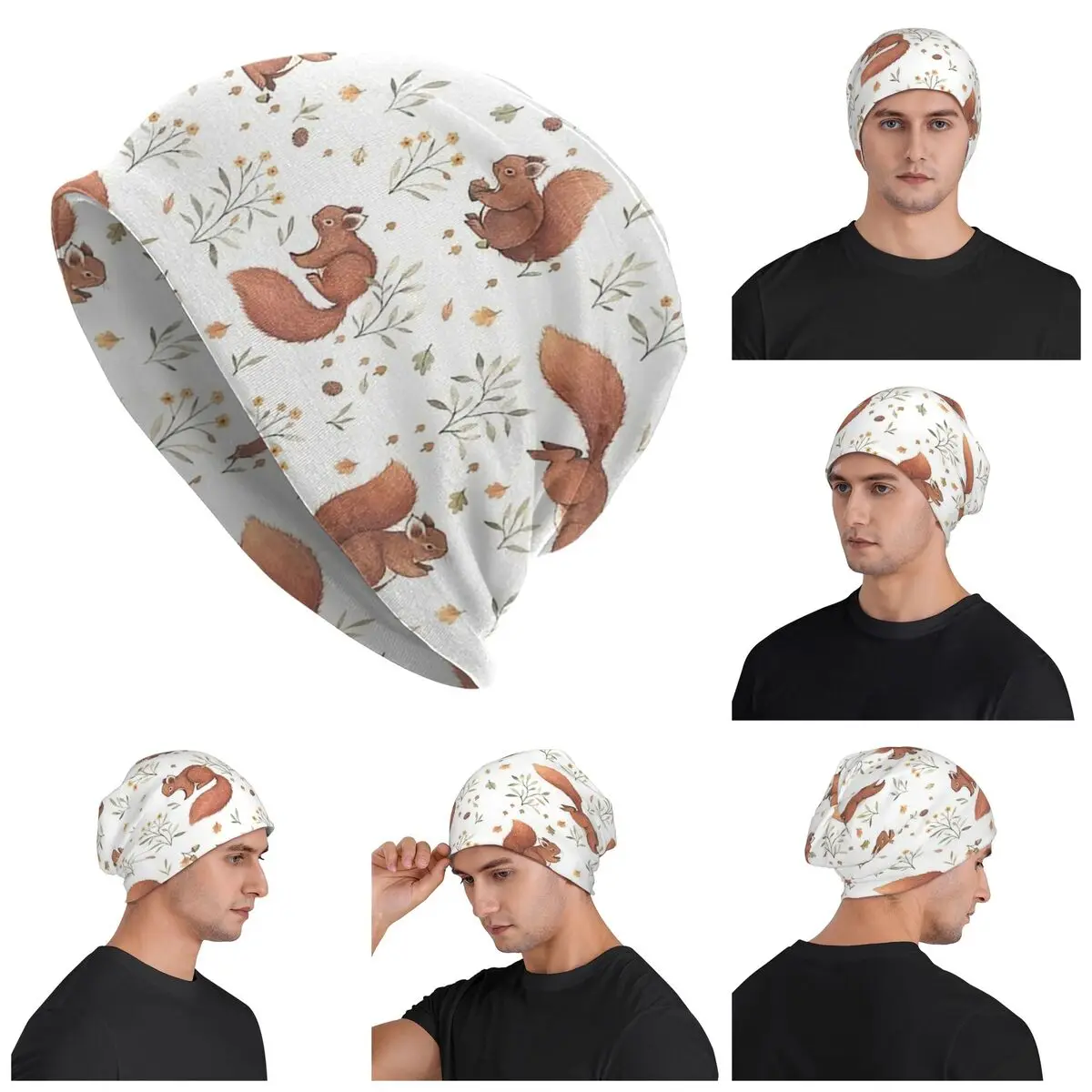 

Cute Squirrels Warm Knitted Cap Fashion Bonnet Hat Autumn Winter Outdoor Beanies Hats for Men Women Adult