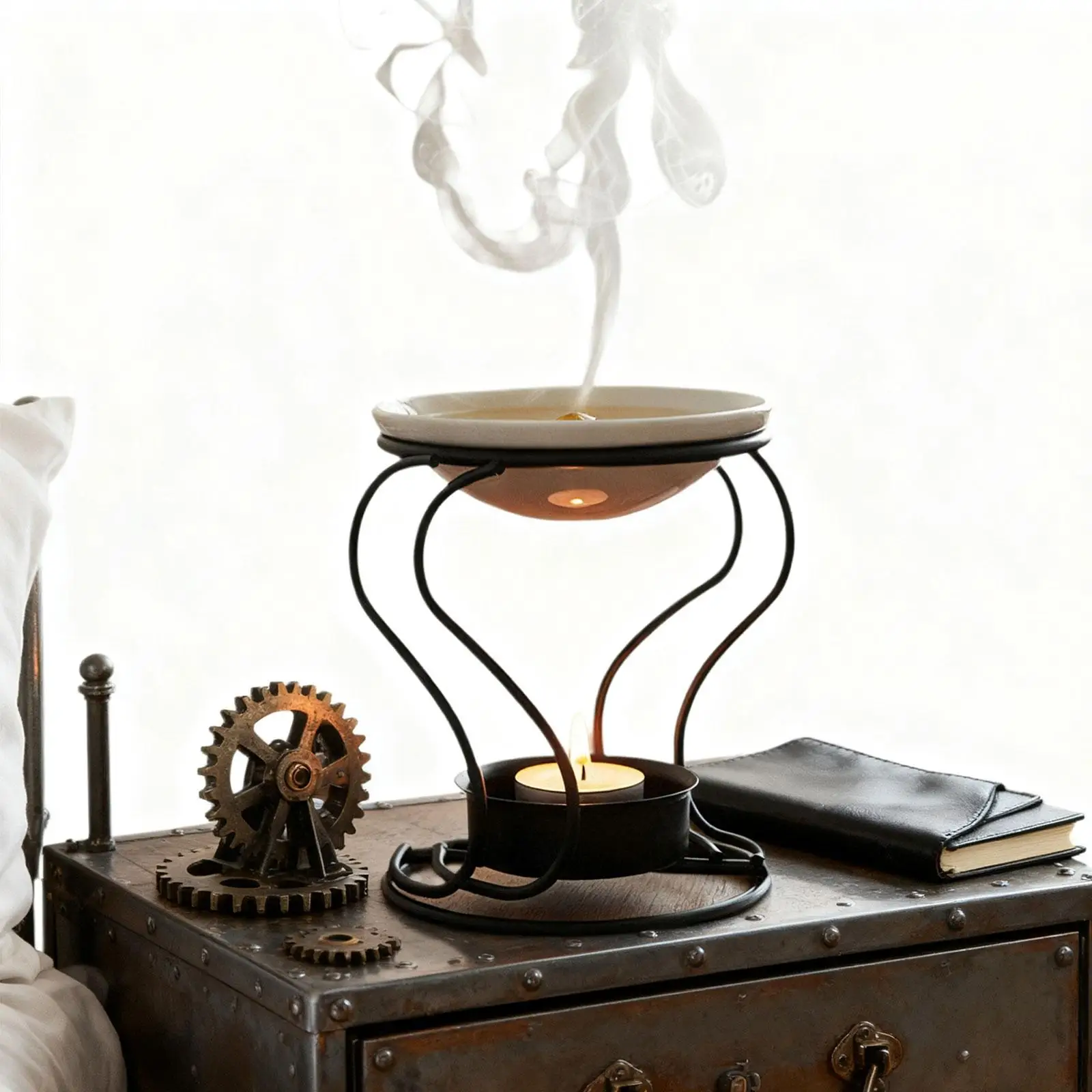 Oil Burner Candle Tart Burner Romantic Delicate Wax Warmer European Metal Oil Burner Wax Warmer for Wedding Desk Patios Decor