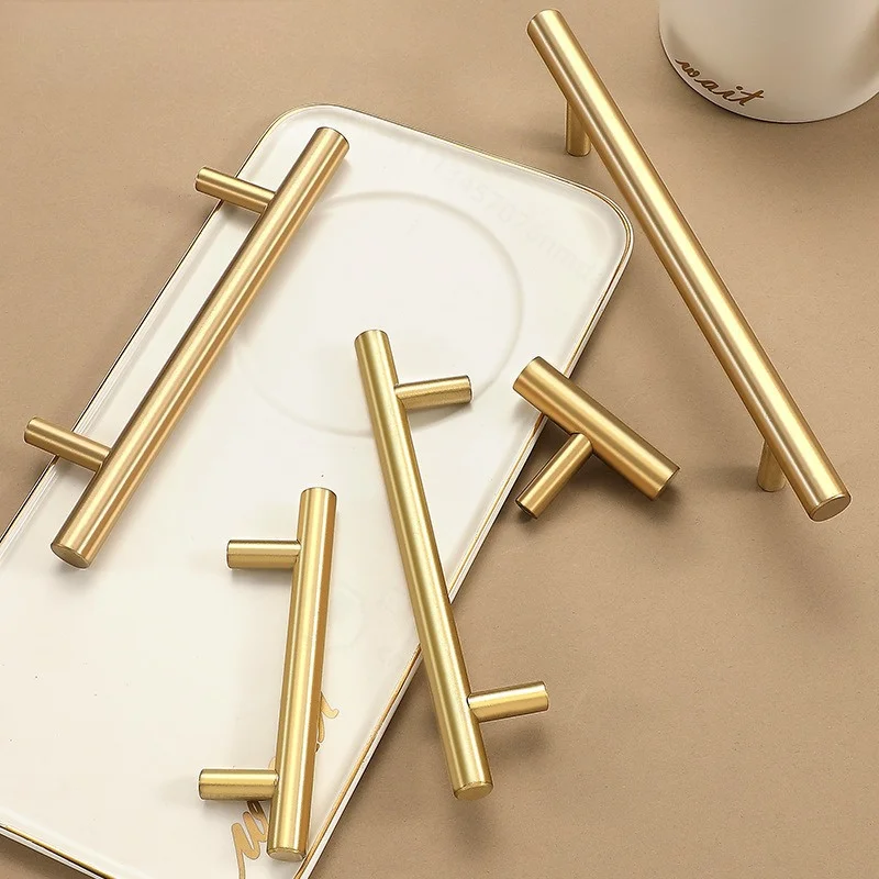 Solid Brass T‑Bar Cabinet Pull Modern Light Luxury Handle for Wardrobe Cupboard Drawer Dresser Furniture Hardware
