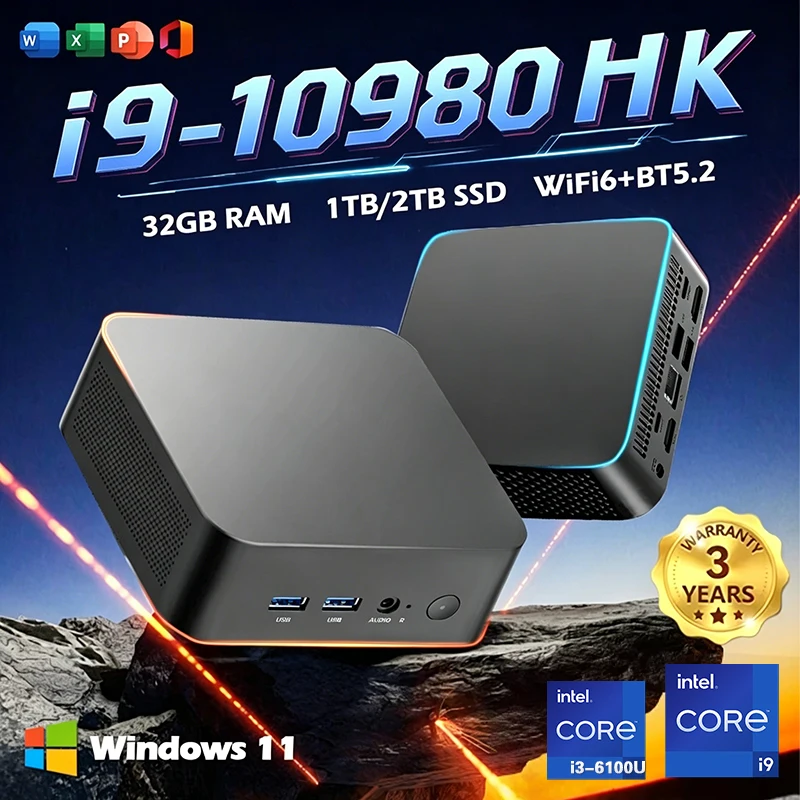Mini PC 2026 Intel Core i9 10980HK i3 6100U Windows 11, Computadora de Escritorio para Juegos, RAM 16GB, SSD 1TB, WiFi6, BT5.2, PC Gamer Portátil