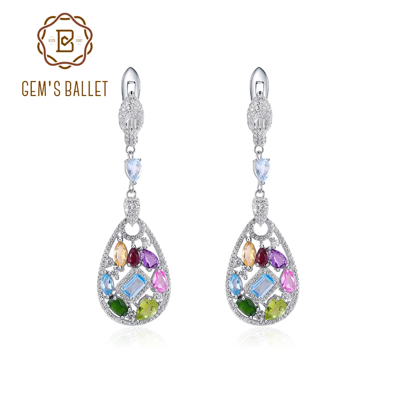 GEM'S BALLET Captivating Color Natural Amethyst Peridot Chrome Diopside Drop Earrings in 925 Sterling Silver Gift For Her