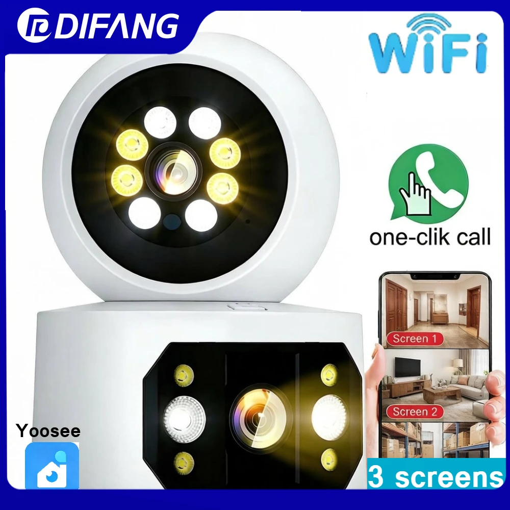 

Умная камера видеонаблюдения Yoosee, двухлинзовая, с 3 экранами, 355° ° Автоматическая камера Yoosee WiFi для видеонаблюдения, радионяня, домашняя система безопасности