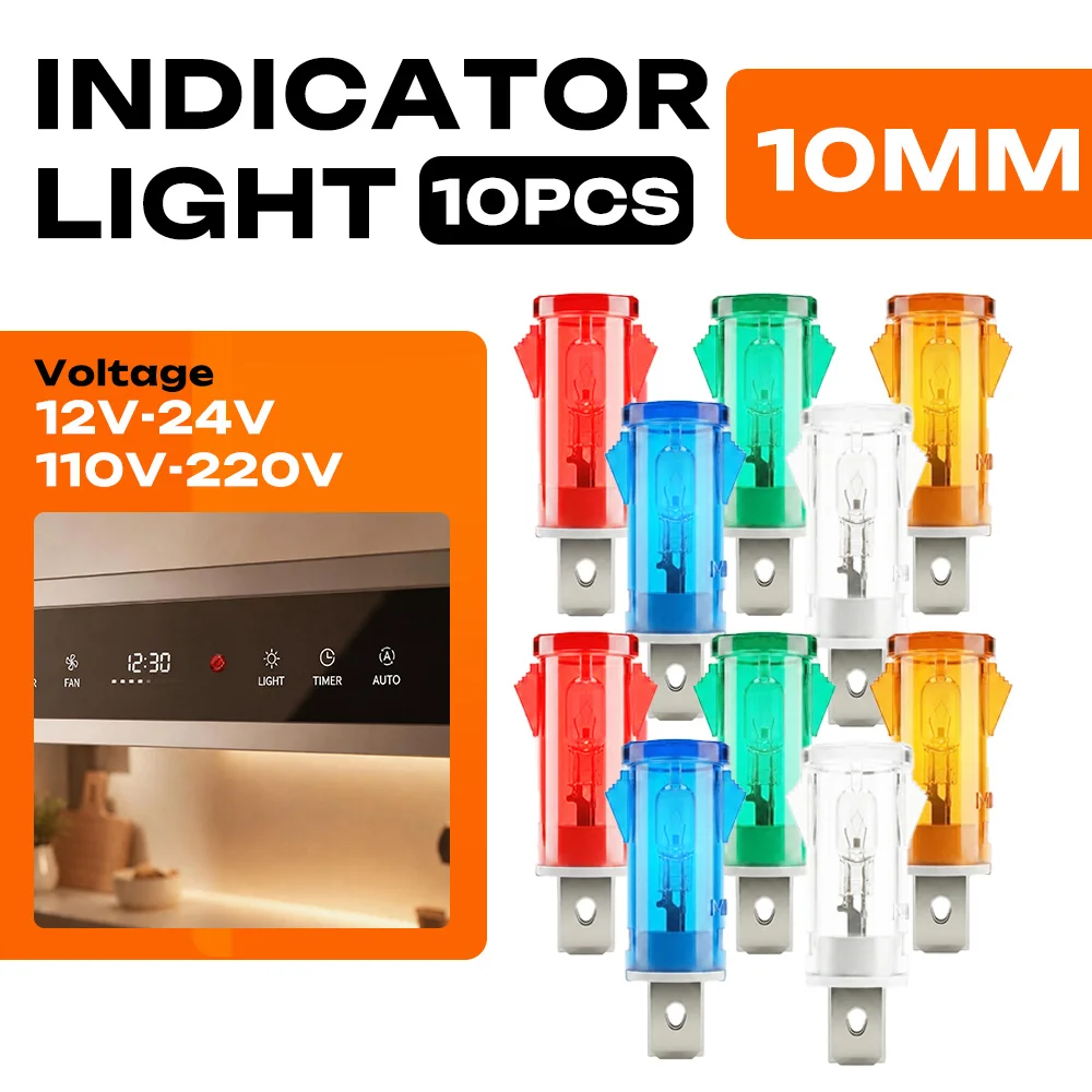 

FILN 10PCS 10mm IP67 Waterproof Warning Lamp LED Indicator Light 12V-24V/110V-220V for Car MarineTruck Sedan Equipment Panel ﻿