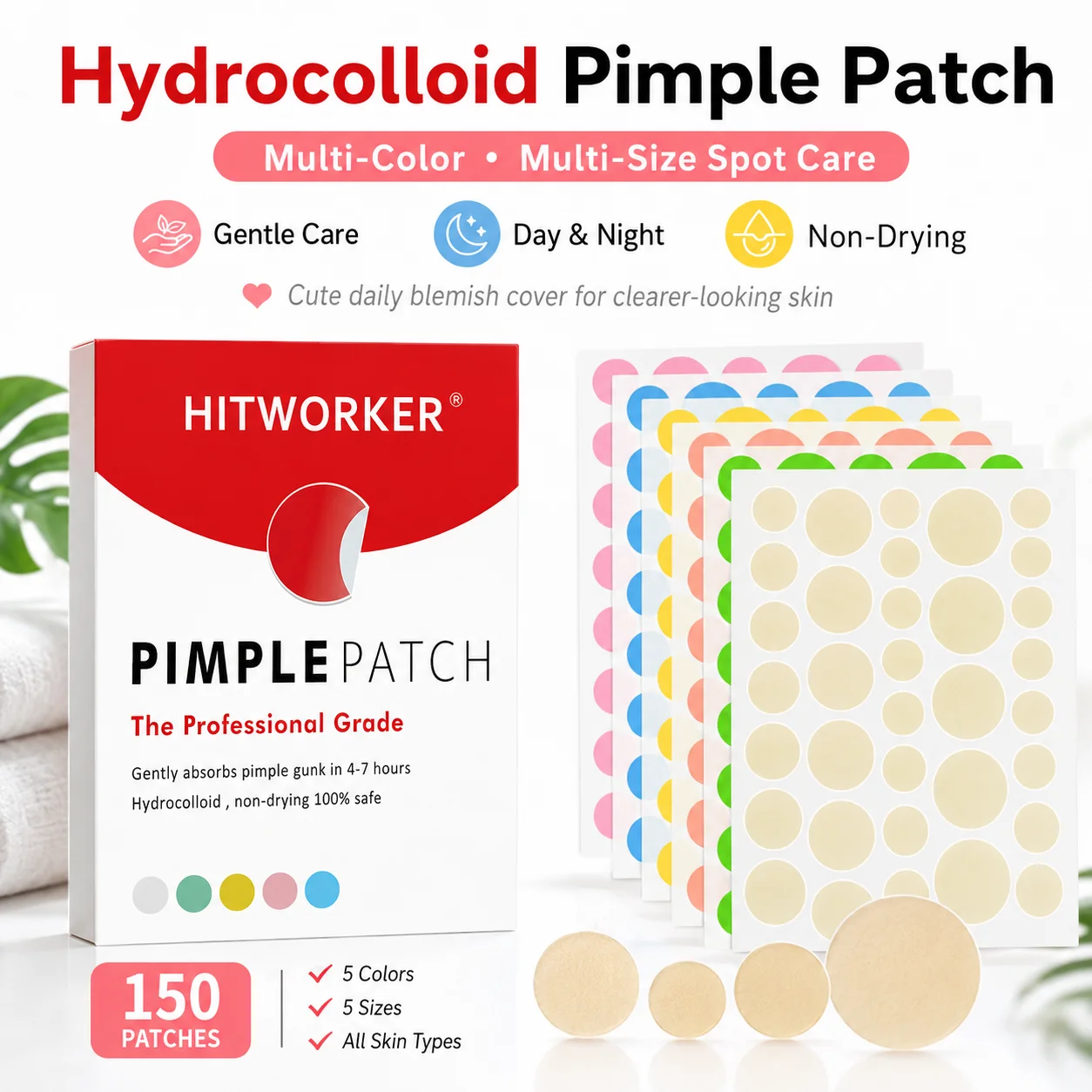 216PCS Large Quantity, 6 Trendy Colors, Mini Round Dots, Strong Concealing, Wide Application, Invisible Hydrocolloid